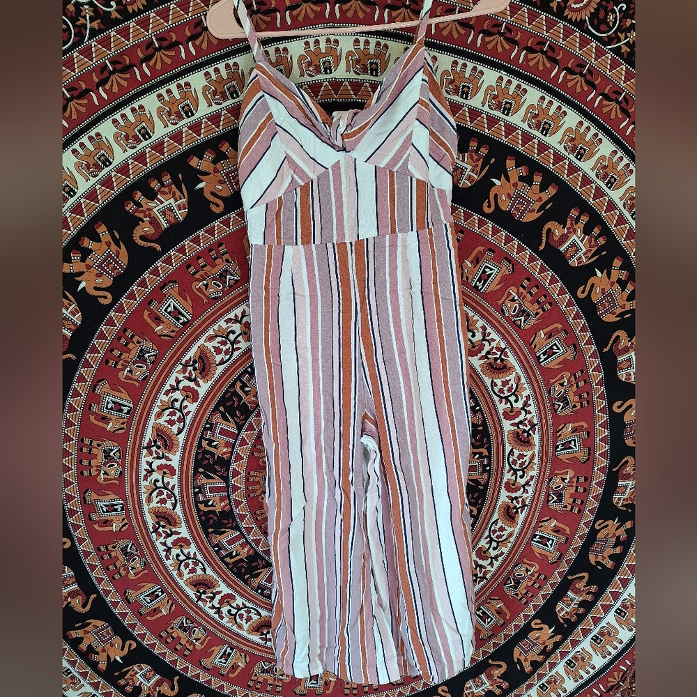Sweet Rain Vertical Striped Sleeveless Tank Jumpsuit Romper